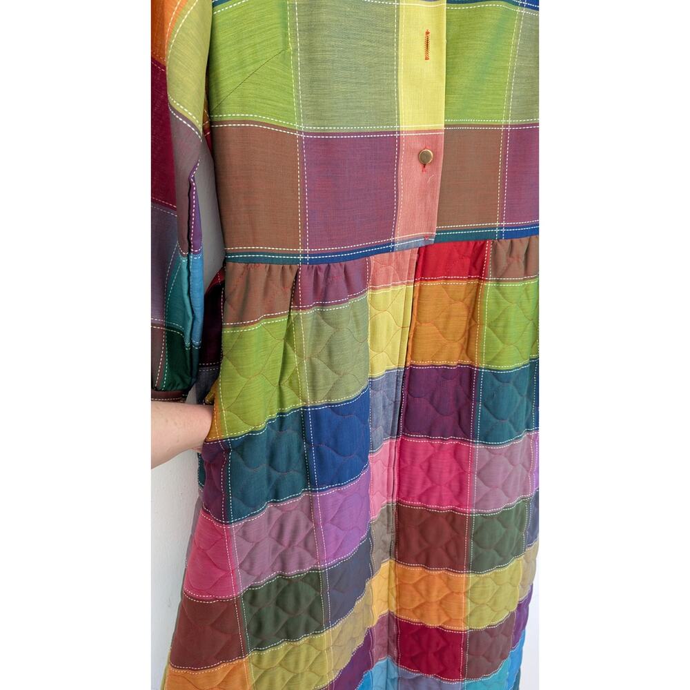 Penneys Loungewear 1970s Rainbow Patchwork Plaid Quilted House Dress Size Medium - Picture 4 of 12